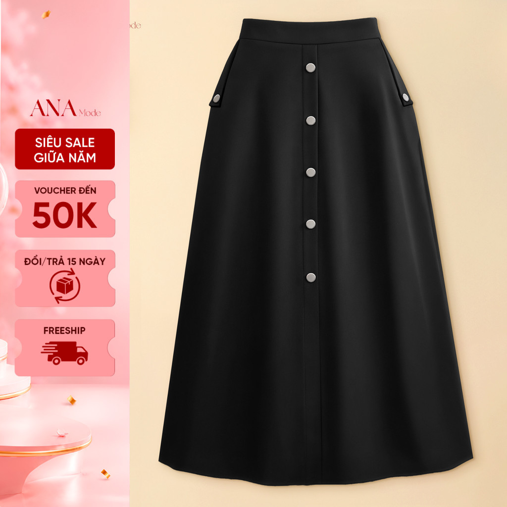 Chân Váy Công Sở Trung Niên ANA Mode Chất Liệu Cotton Lạnh Thanh Lịch Đi Tiệc Quà Tặng Mẹ CV25VBK15