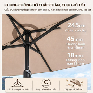 Ô dù che nắng 3 tán ngoài trời, diện tích lớn, chống tia UV, kèm kèm đế nước 60L, dùng cho sân vườn quán cafe