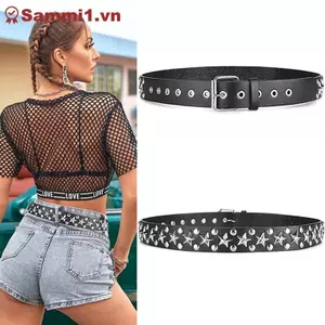 ZK Rivet Hollow Bullet Punk Belt - Thắt lưng da đính đá Gothic có thể điều chỉnh dành cho nữ VN