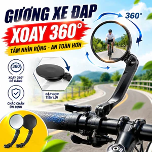 Gương chiếu hậu xe đạp xoay 360° linh hoạt thủy tinh HD rõ nét thân nhôm bền chống gỉ cho xe điện