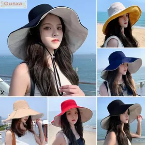 Mũ đi biển OUSXA, Mũ xô hai mặt có thể gập lại, Mùa xuân hè chống tia cực tím Di động vành lớn Panama Mũ nam nữ
