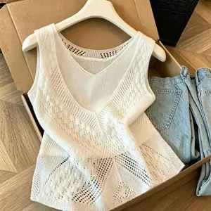 Áo Vest dệt kim hai mảnh rỗng cổ chữ V Phiên bản mỏng nhẹ nhàng phiên bản mùa hè được xếp lớp bên trong