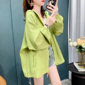 Áo khoác chống nắng mỏng thoáng khí chống tia cực tím màu hồng dành cho nữ, áo màu trơn