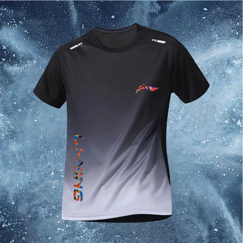 Áo thun thể thao Li Ning mùa hè nhẹ dáng rộng thể thao gradient tay ngắn thể thao chạy bộ và chạy trường tập thể dục cổ tròn khô nhanh quần áo