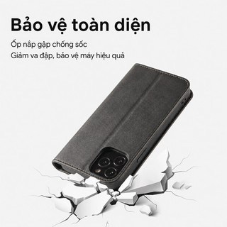 Bao da iPhone gập nắp ví khe thẻ chống sốc 360° da cao cấp cho iPhone 17 Air 16 15 14 13 12 11 Pro Max