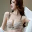 Áo ngực nhỏ phong cách Nhật Bản trông chữ lớn Dây đeo vai sọc màu tương phản Không có vòng thép Áo ngực liền mạch Hình chữ U Đẩy lưng đẹp @ -