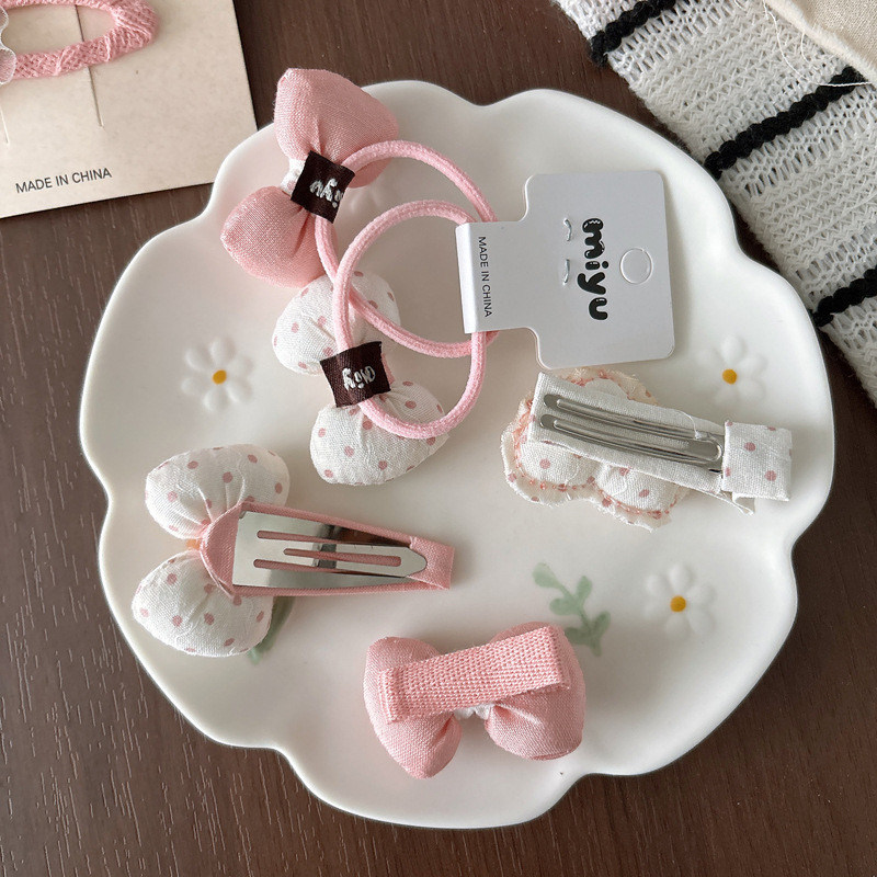 Bộ kẹp tóc nơ hồng ngọt ngào Bộ phụ kiện tóc cho bé gái
