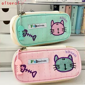 Túi đựng bút AFTEROF, Bút chì đa chức năng nhiều lớp, Túi văn phòng phẩm di động dung tích lớn dành cho mèo hoạt hình trở lại trường học