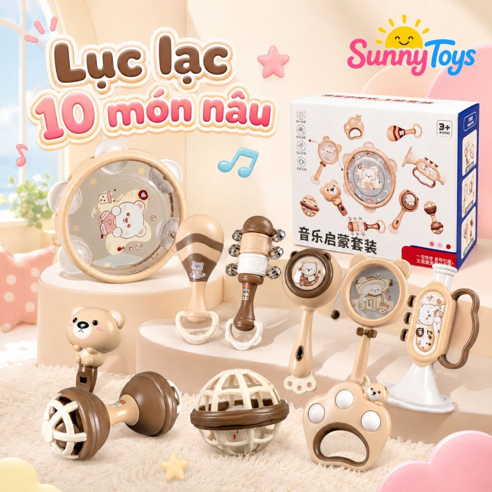 Bộ Lục Lạc Gặm Nướu SunnyToys 10 Món - Đồ Chơi Sơ Sinh Cho Bé Tập Cầm Nắm