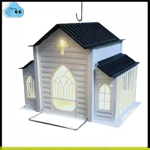Khay đựng chim treo ngoài trời trong nhà thờ Thiết kế kim loại có đèn năng lượng mặt trời cho sân vườn / sân để trang trí sân vườn
