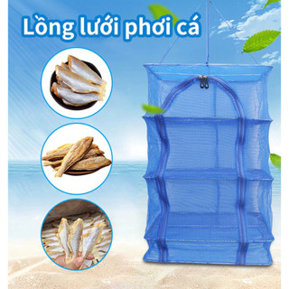Lồng Lưới Phơi Khô Thực Phẩm - Lưới Phơi Cá Khô Chống Côn Trùng, Treo 4 Tầng, Gấp Gọn