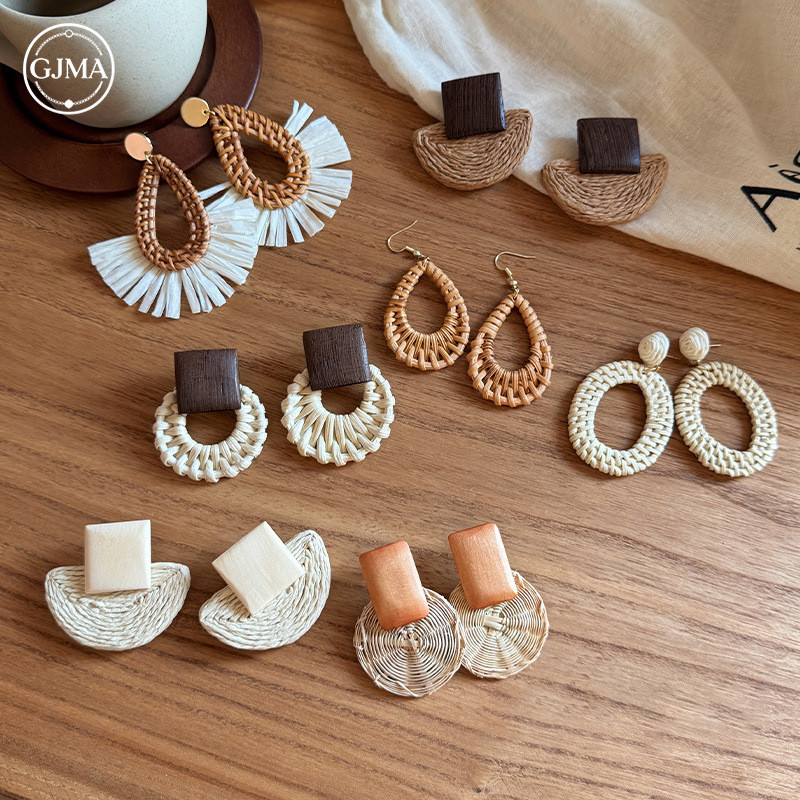 Bông tai mây Bohemian raffia thời trang retro phong cách nghỉ mát phụ kiện dành cho nữ