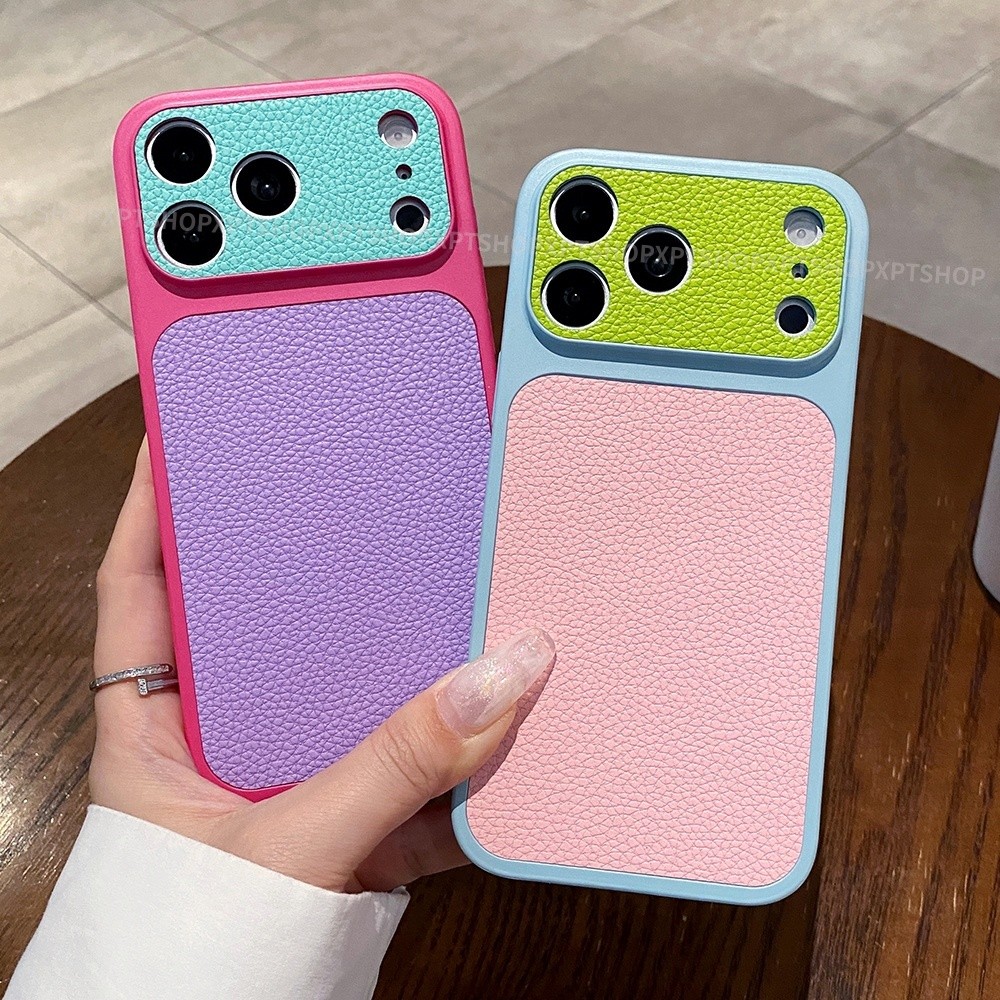 Ốp Điện Thoại Da Chặn Màu Dopamine Cho iPhone 17 Pro Max 16 15 14 13 12 11 Vỏ Bảo Vệ Chống Sốc