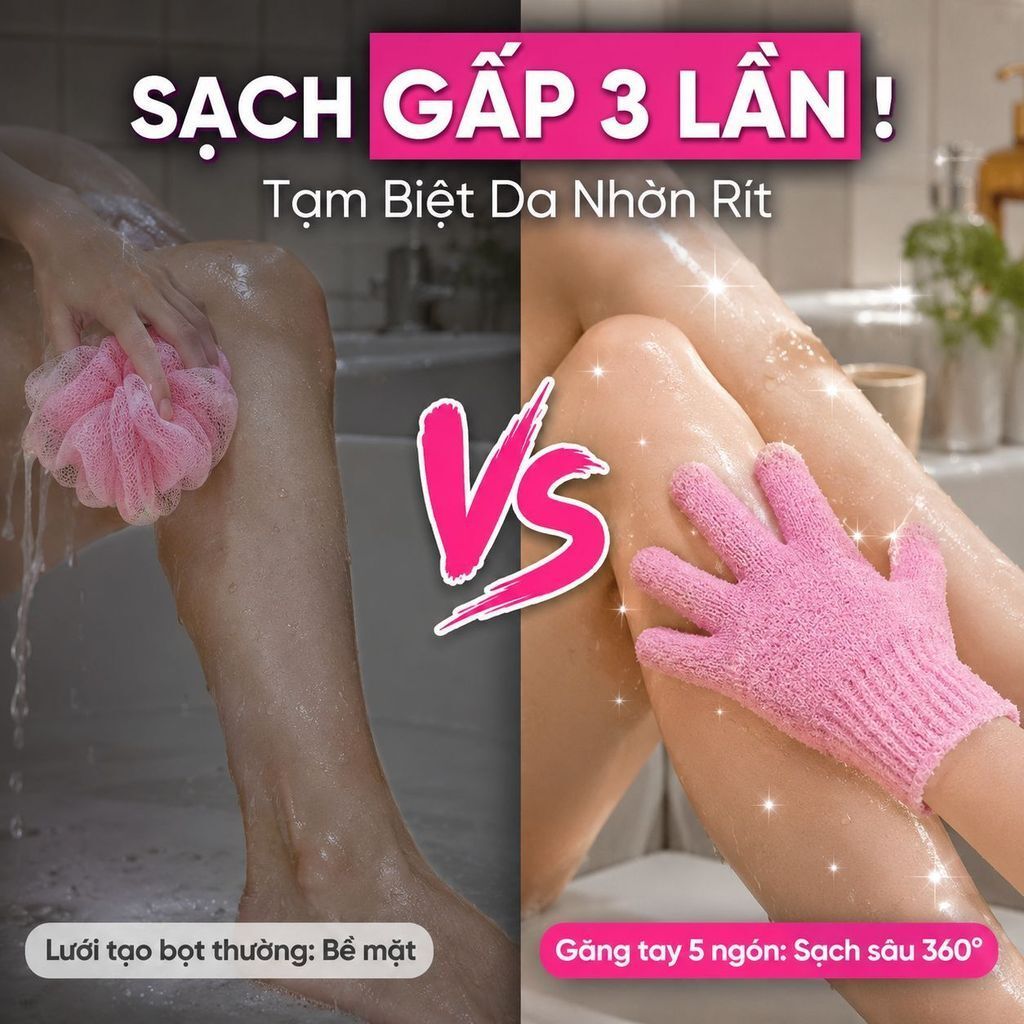 🔥Giá sốc🔥Tẩy da chết sâu găng tay 5 ngón | Găng tay mài mòn sợi siêu mịn giặt được | Dụng cụ tắm tẩy tế bào chết