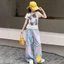 Bé Gái Phiên Bản Hàn Quốc Graffiti Jeans Mùa Hè Phong Cách Mới Trẻ Em Thời Trang Quần Thẳng Mỏng