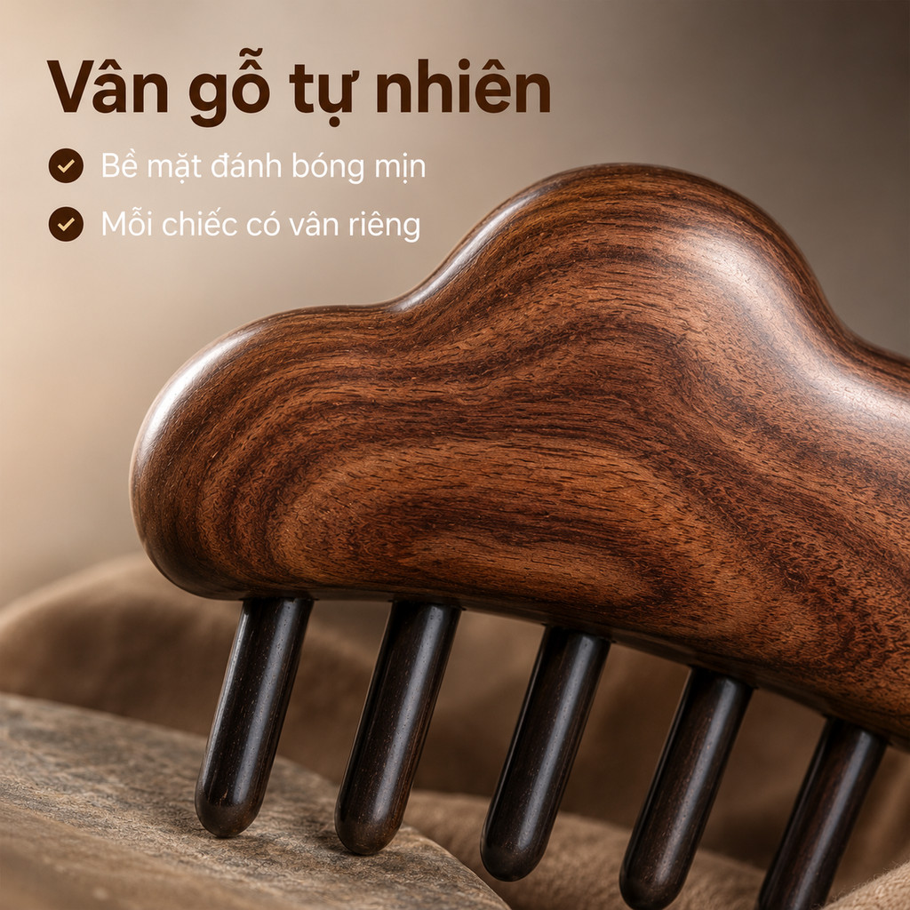 Lược Massage Đầu Gỗ Đàn Hương Hình Mây - Chải Da Đầu, Khơi Thông Kinh Mạch, Massage Cổ Vai Gáy Tại Nhà