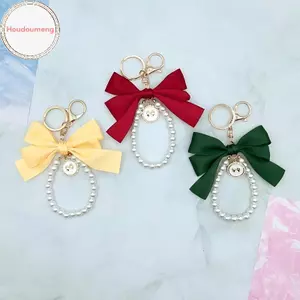 Hodou Thời Trang Lớn Nơ Ruy Băng Ngọc Trai Móc Chìa Khóa Nữ Nhiều Màu DIY Chìa Khóa Mặt Dây Treo Trang Trí Túi Ngọt Phụ Kiện VN