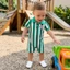 Bé Trai Áo Liền Quần Bóng Đá Sọc Bóng Đá In Tay Ngắn Nửa Nút Cổ Jumpsuit
