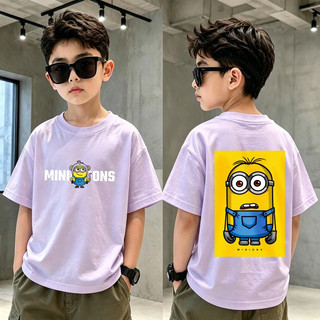Áo thun trẻ em (2-12 tuổi), 100% cotton, tay ngắn, cổ tròn họa tiết Minion.