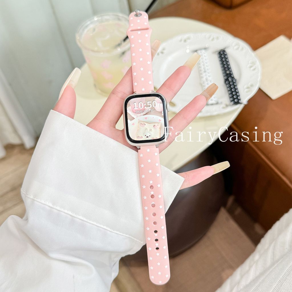 Dây đeo in hình chấm bi ngôi sao cho Apple Watch Series 11 10 9 8 7 6 5 4 3 Vòng đeo tay silicon 46mm 42 45 44 41 40 38 Mm Ban nhạc