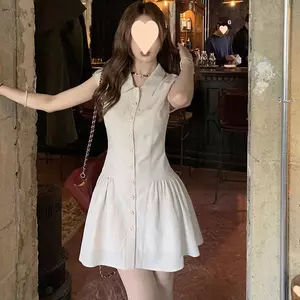 Phong cách mới Phiên bản Hàn Quốc Váy polo dành cho sinh viên Mỹ Hot Girl Slim-fit Slimmer Look Váy sơ mi nữ không tay mùa hè