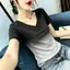 2026 Sản phẩm mới dành cho nữ mùa hè mỏng cao cấp cổ chữ v Gradient Áo thun ngắn tay thời trang cỡ lớn dáng rộng