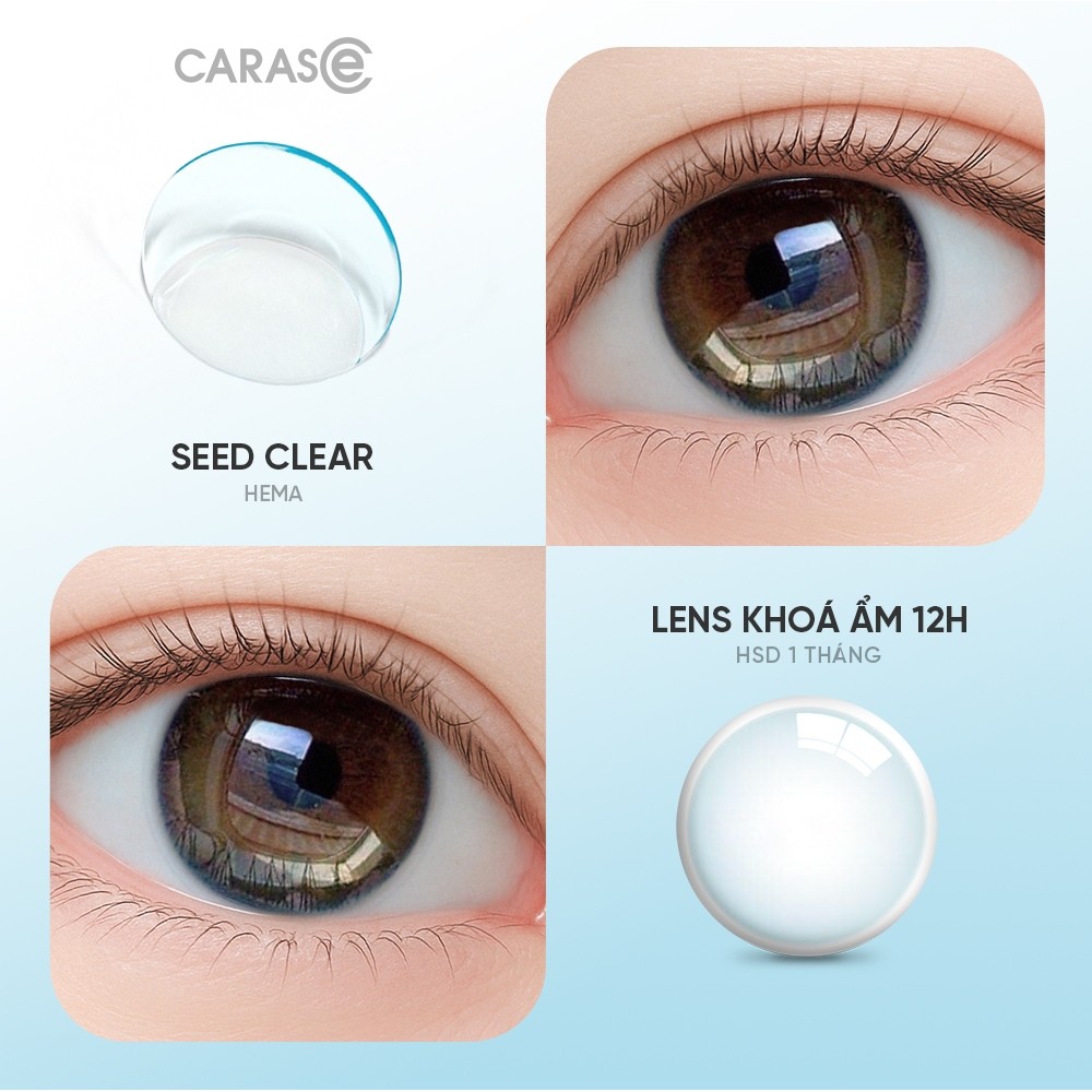 [1 chiếc] Kính áp tròng khoá ẩm 12H 1 Tháng SEED CLEAR Màu Trong Suốt, CARASE Lens cận