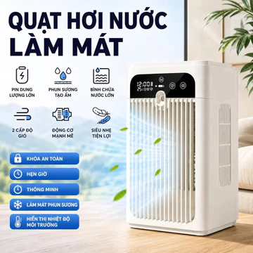 Máy làm mát không khí mini quạt điều hòa để bàn quạt hơi nước USB quạt làm lạnh siêu êm có màn hình LED hẹn giờ quạt tuầ