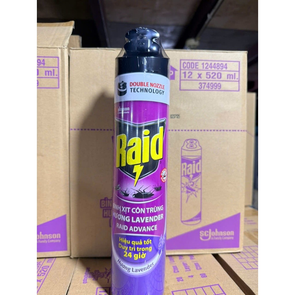 Bình xịt côn trùng Raid hiệu quả trong vòng 24h 520ML tặng 1 gói nui Merkong 90g