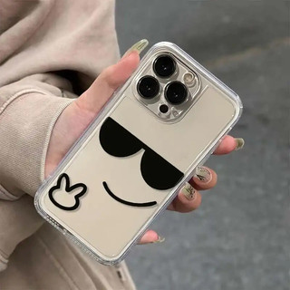 Ốp lưng iPhone 16 Pro Max/15 Pro Max/14/13/12/11/X/XS Max họa tiết kính râm dấu V (vui vẻ) bảo vệ chống sốc