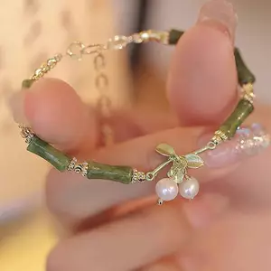PNPIA- Nhẹ Sang Trọng Tre Khớp Đính Hạt Vòng Tay Nữ Vintage Phong Cách Trung Hoa sel Charm Vòng Tay Phụ Kiện Trang Sức Quà Tặng