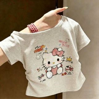 Áo thun ngắn tay cho trẻ em mùa hè Bé gái 2026 Phim hoạt hình mới in hình mèo hàng đầu