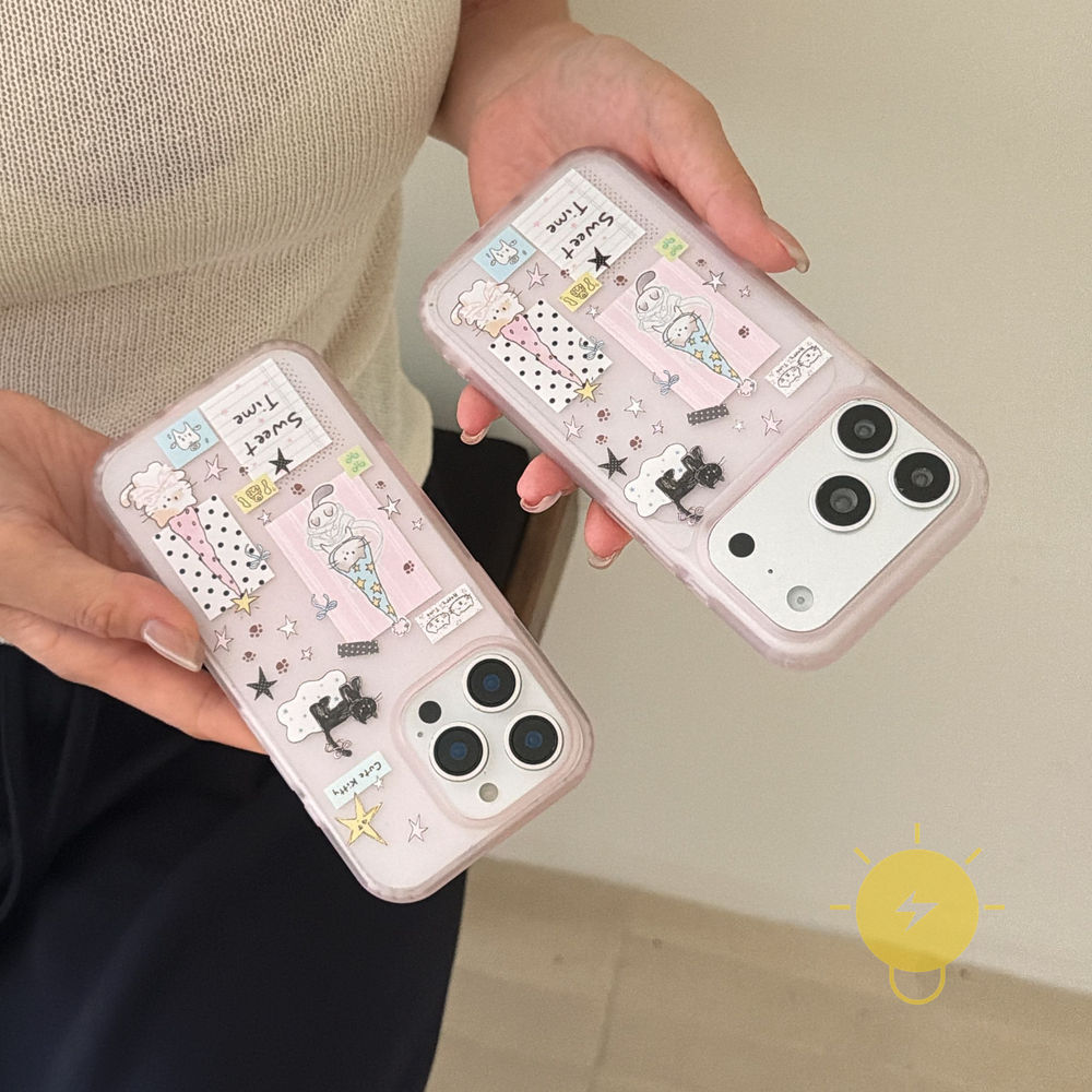 Phone Case For iPhone 17 Pro Max 16 15 TPU Pink Cat Star Skin Friendly Aesthetic Korean Cute