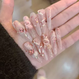 Nguyên Chất Handmade Handmade Móng Tay Móng Tay Màu Hồng Cao Cấp Đeo Móng Tay Có Thể Tháo Rời Mắt Mèo Nhấp Nháy Trắng Koi Miếng Dán