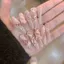 Nguyên Chất Handmade Handmade Móng Tay Móng Tay Màu Hồng Cao Cấp Đeo Móng Tay Có Thể Tháo Rời Mắt Mèo Nhấp Nháy Trắng Koi Miếng Dán