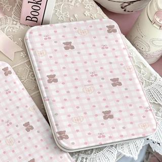 Gương gấp caro hồng gấu, gương trang điểm mini tiện lợi cho nữ