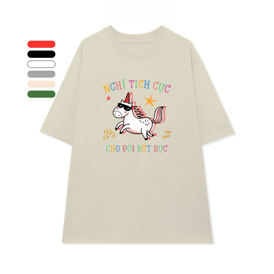 （Giao hàng 24h）Angela Áo Thun Nữ, Áo Phông Unisex Mã TN So Happy Chất Cotton Thoáng Mát Form Rộng Tay Lỡ Cho Nam Nữ
