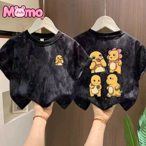 Áo buộc dây cổ tròn ngắn tay in họa tiết hoạt hình hợp thời trang dành cho trẻ em dành cho bé trai và bé gái