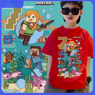 Áo phông in Minecraft hoạt hình cho bé trai với vải cotton thoải mái và mềm mại