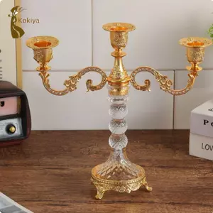 Thanh Lịch Pha Lê Nến Hợp Kim Kẽm Mạ Điện Candelabra Trang Trí Bàn Tiệc Cho Cốc Nến