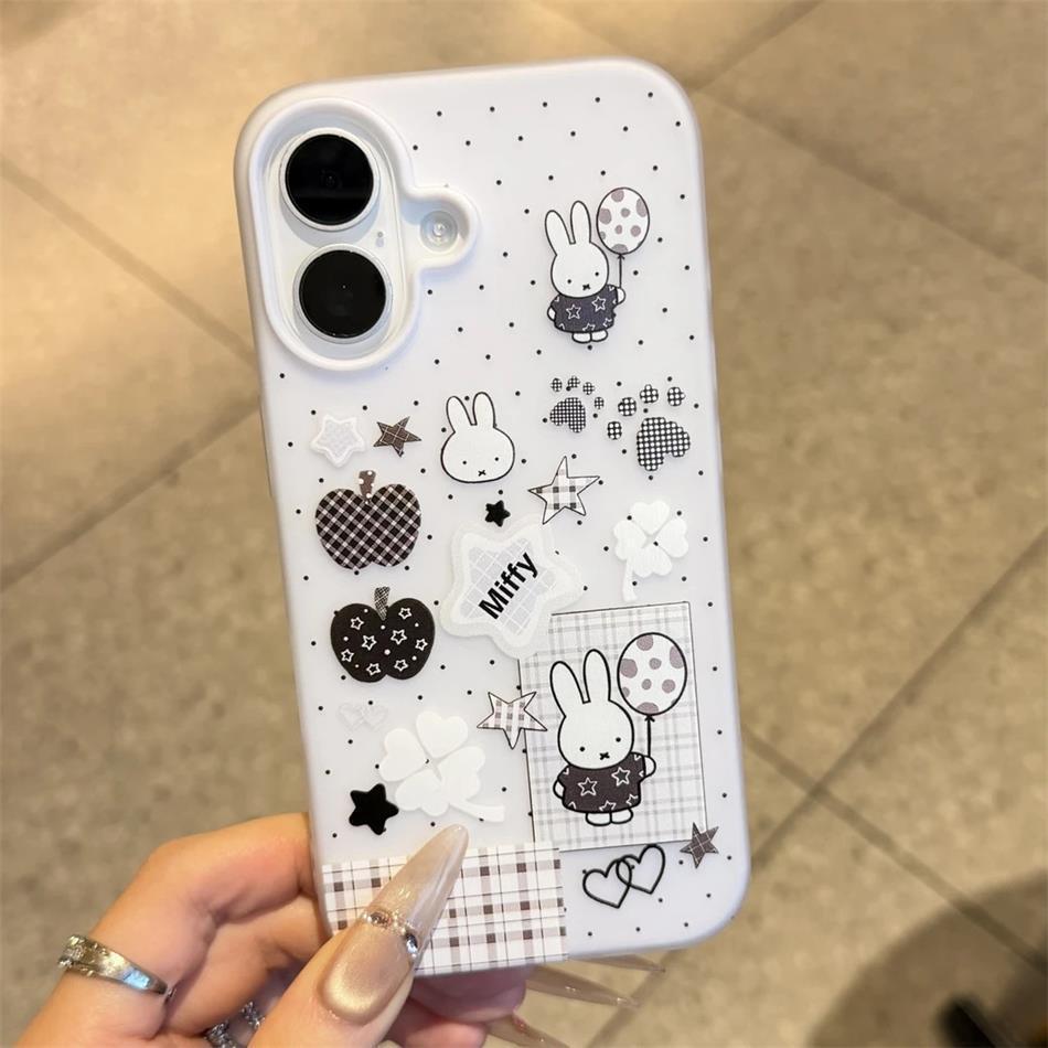 Ốp lưng iPhone 17Air/12/13ProMax, thạch 2in1 thỏ đen trắng, chống sốc