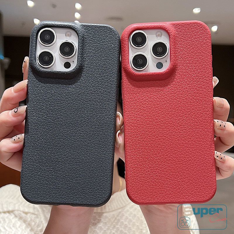 Ốp Lưng Tương Thích Cho IPhone 11 17 15 16 14 13 12 Pro Max Air 16 15 14 Plus Đơn Giản Màu Trơn Giả Da Lỗ Lớn Chống Trầy Xước Vỏ Bảo Vệ