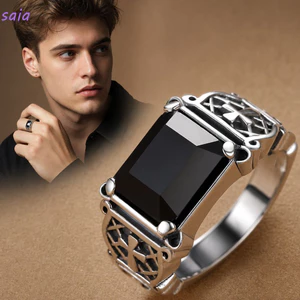 SAIA Mở Nhẫn, Nhẫn Hip Hop Nam Màu Đen Retro, Thời Trang Đường Phố Có Thể Điều Chỉnh Trang Sức Thời Trang Nhẫn Đeo Hàng Ngày