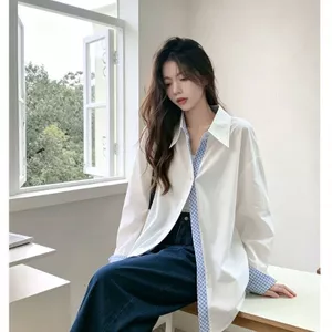 Size Lớn mm Sọc Ve Áo Tay Áo Sơ Mi Khâu Thời Trang Cảm Giác Đi Làm Hàng Đầu Cảm Giác Cao Cấp Phù Hợp Với Áo Sơ Mi Nữ Lớp