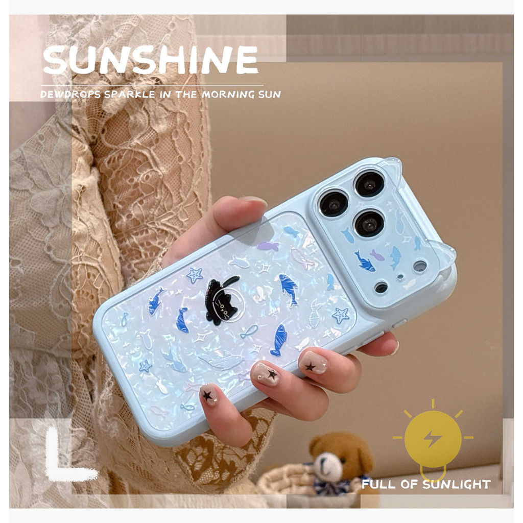 Phone Case For iPhone 17 Pro Max 16 15 TPU Cat Fish Ear Aesthetic Korean Cute