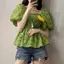 Quần áo mùa hè mm béo nữ Phong cách mới Pháp Tay phồng siêu cổ tích Áo sơ mi hoa cổ vuông hợp thời trang một vai