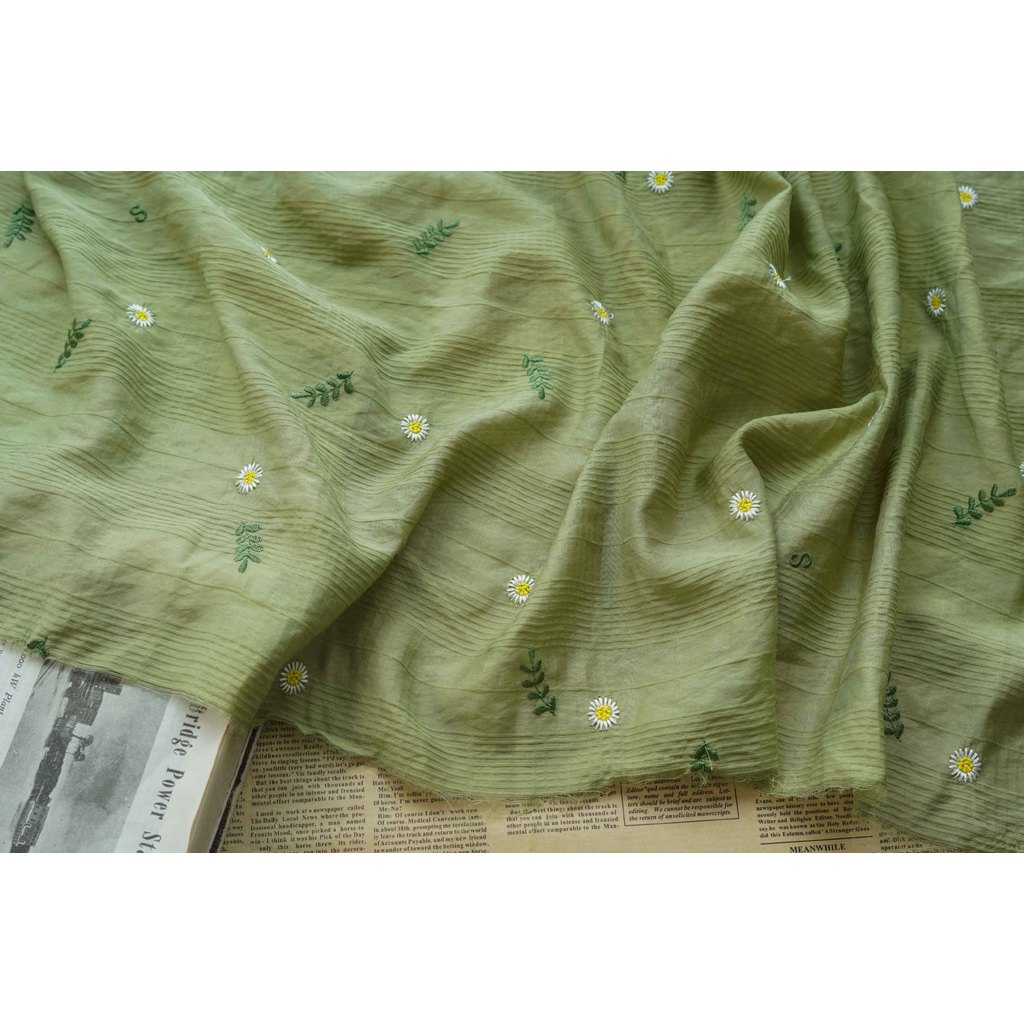 Phong Cách Tươi Mềm Mại Thêu Vải Hoa Cúc In Chữ Vải Cho Áo Sơ Mi Mùa Hè Đầm Camisole Trang Trí Chất Liệu DIY 1 Mét