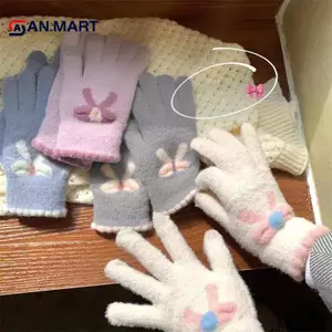 AN.MART Găng Tay Dệt Kim Màn Hình Cảm Ứng Len Ấm Áp Năm Ngón Tay Mùa Đông Đi Nơ Găng Tay VN