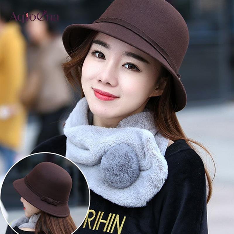 AqToCna Thu Đông Pháp Nơ Buet Mũ Nữ Ngọt Ngào Nỉ Có Hình Gấp AqToCna