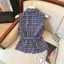 Mùa hè Hot Girl Slim-fit Cổ Chữ V Nơ Áo Sơ Mi Kẻ Sọc Xanh Áo Vest Nữ